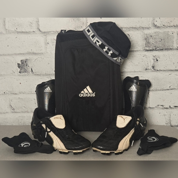 PUMA V KONSTRUKT II Cleats With Adidas Shin & Ankle Guards, UA Wrap Cap & Bag - Picture 1 of 16